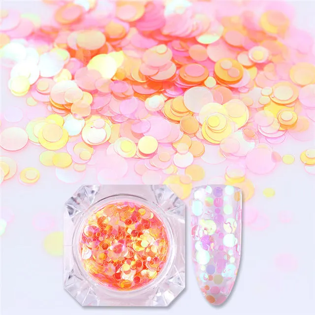1Box Mermaid Nail Glitter 1.5g Semi-transparent Nail Sequins Colorful Round Paillette Manicure Nail Flakies