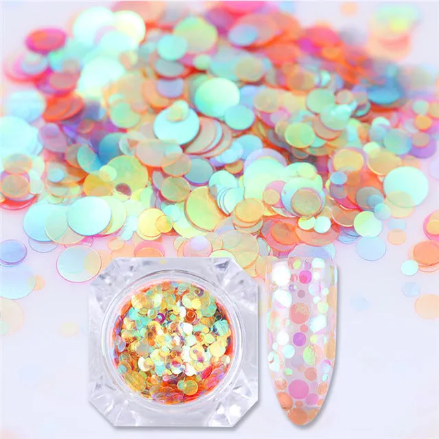 1Box Mermaid Nail Glitter 1.5g Semi-transparent Nail Sequins Colorful Round Paillette Manicure Nail Flakies