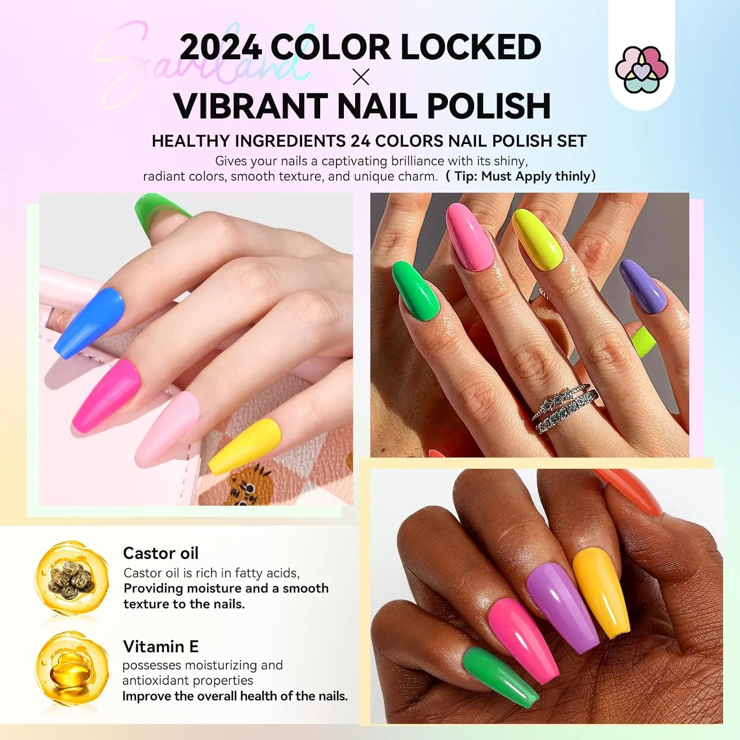 24 Trendy Color Nail Polish Set Quick-Dry
