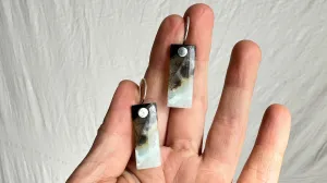 Amazonite Intarsia Earrings. Labradorite & Obsidian. Sterling Silver. 2256