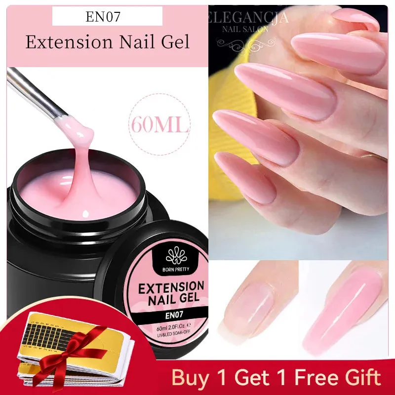 BORN PRETTY 60/30ml Hard Jelly Extension Nail Gel Polish French Nails Nude Pink White Clear Fibre Glass Gum For Manicure Extend