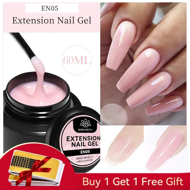 BORN PRETTY 60/30ml Hard Jelly Extension Nail Gel Polish French Nails Nude Pink White Clear Fibre Glass Gum For Manicure Extend