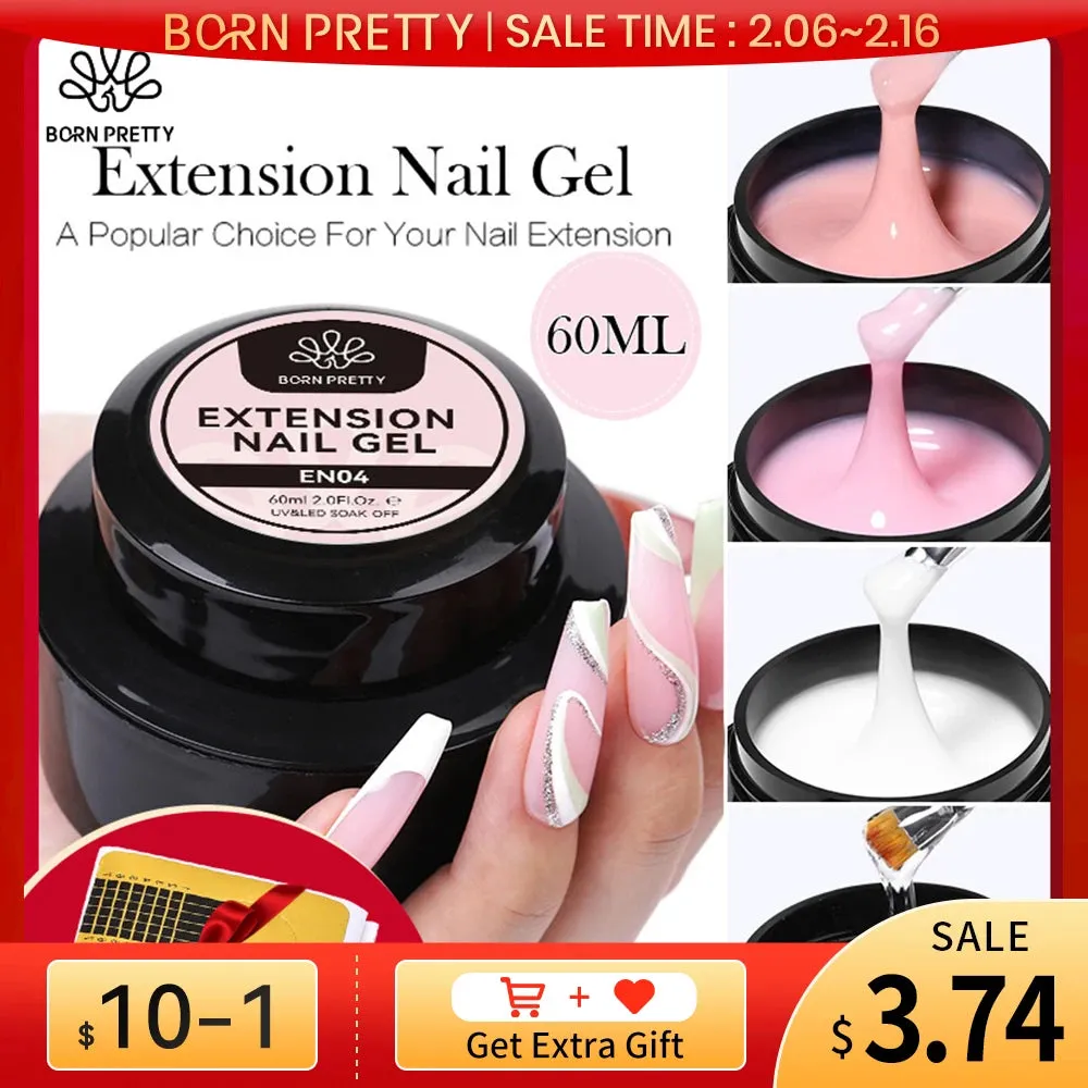 BORN PRETTY 60/30ml Hard Jelly Extension Nail Gel Polish French Nails Nude Pink White Clear Fibre Glass Gum For Manicure Extend