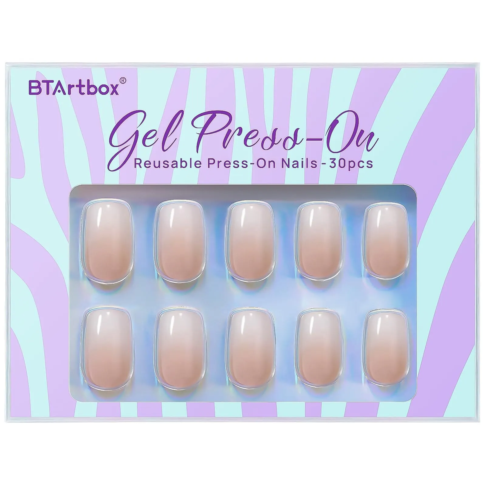 BTArtbox Square Ombre Acrylic Nails - 30 Soft Gel Press On Nails Kit with Nail Glue, 15 Sizes - Reusable Fake Nails in Vanilla Cream
