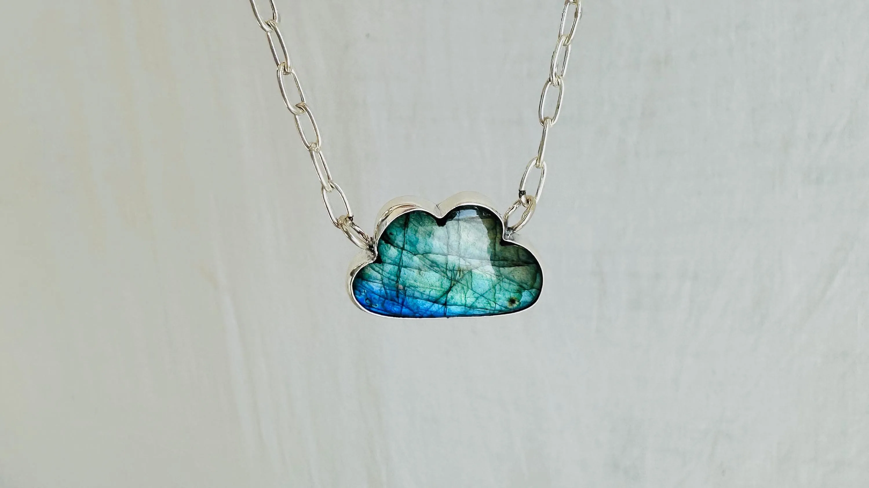 Cloud Labradorite Pendant Necklace. Sterling Silver Chain. Handcrafted Designer Jewelry . 2618