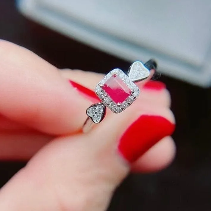 Girls Lovely Ruby Resizeable Ring - 925 Sterling Silver