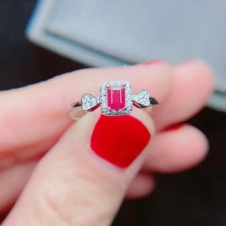 Girls Lovely Ruby Resizeable Ring - 925 Sterling Silver