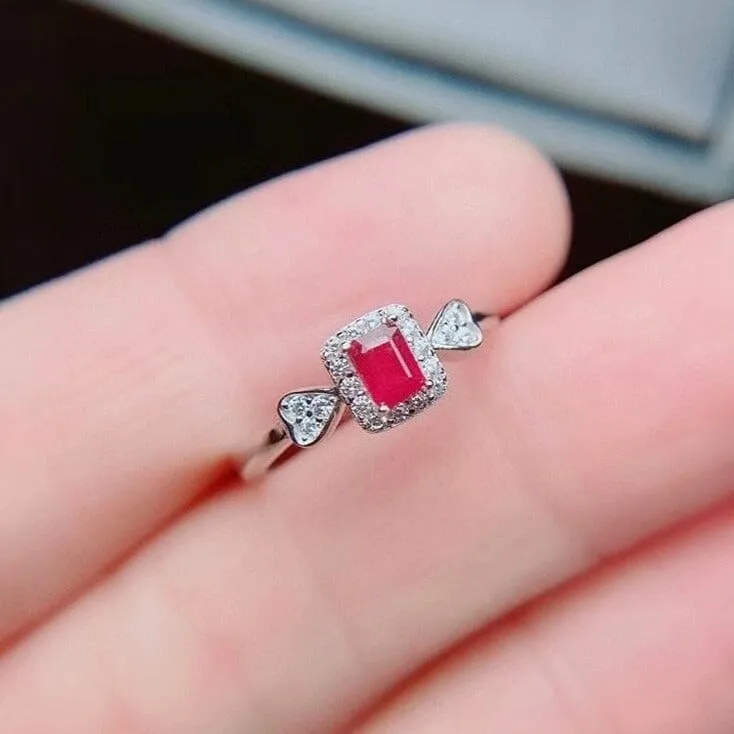Girls Lovely Ruby Resizeable Ring - 925 Sterling Silver