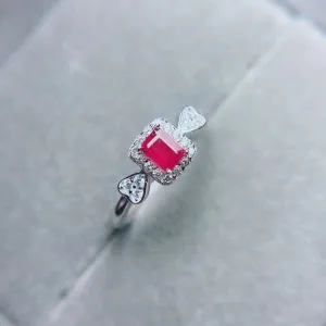 Girls Lovely Ruby Resizeable Ring - 925 Sterling Silver