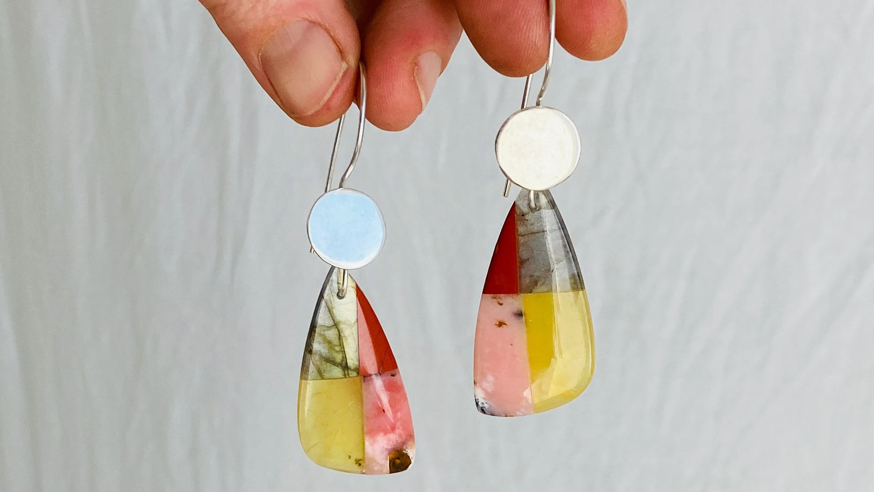 Intarsia Labradorite & Sterling Earrings. Lovely Flash