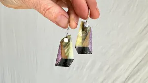 Intarsia Stone & Sterling Earrings. Labradorite, Sugilite, Obsidian. 0600