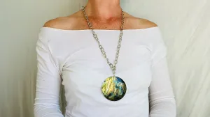 Labradorite and Silver Pendant Necklace. Chunky Sterling Silver Chain. 0337