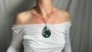 Labradorite and Silver Pendant Necklace. Sterling Silver Chain. 0879