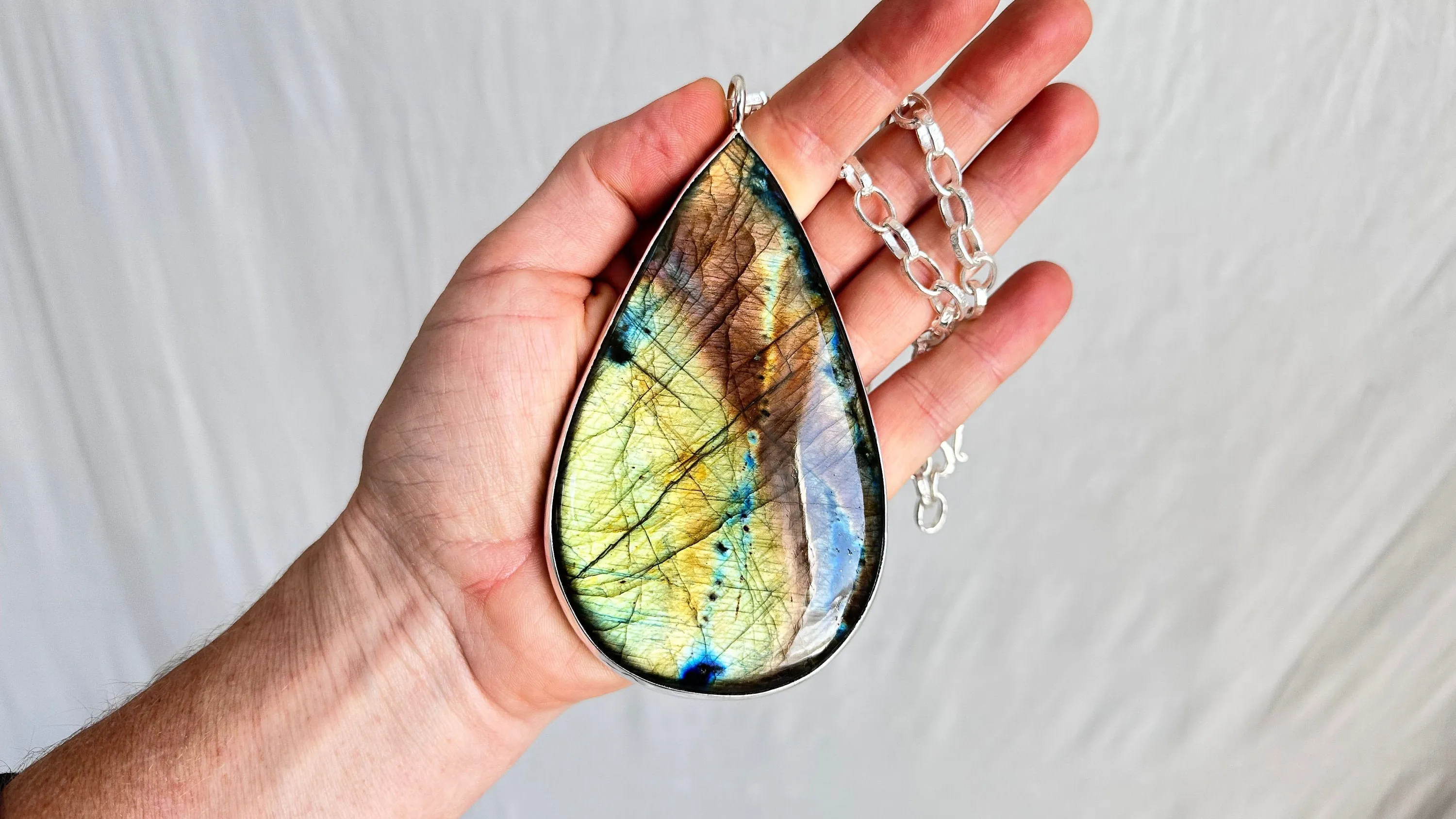 Labradorite and Silver Pendant Necklace. Sterling Silver Chain. 1334