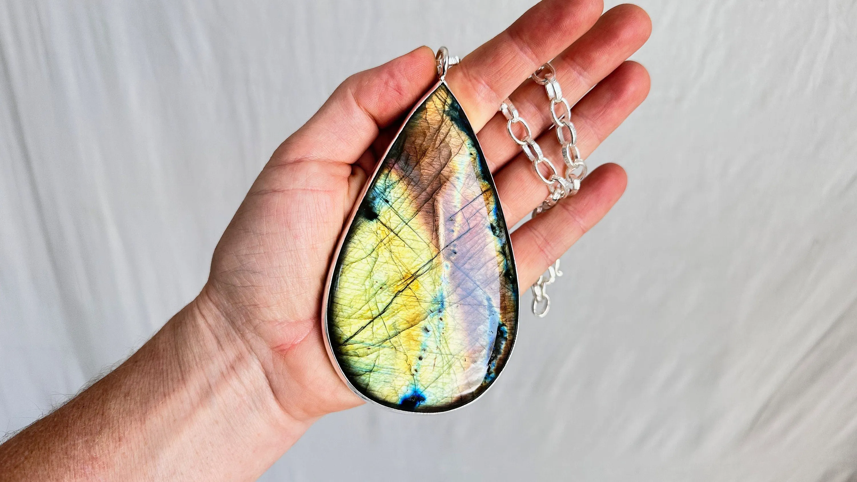 Labradorite and Silver Pendant Necklace. Sterling Silver Chain. 1334