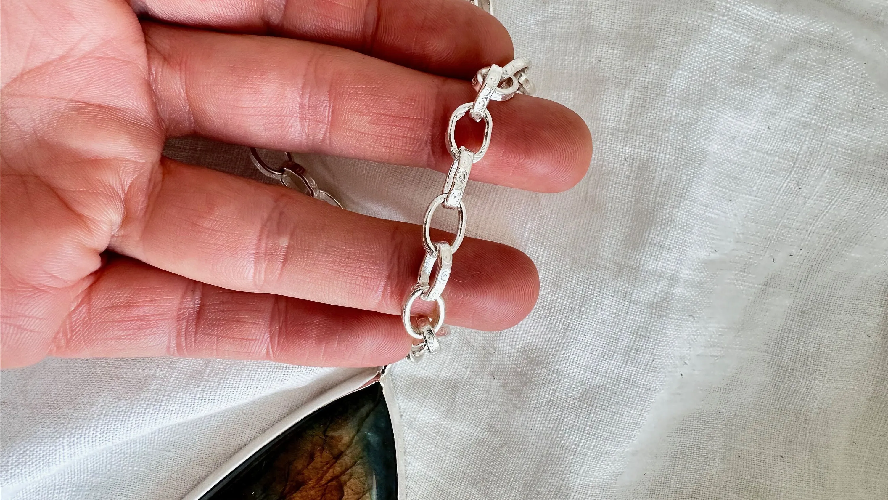 Labradorite and Silver Pendant Necklace. Sterling Silver Chain. 1334