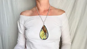 Labradorite and Silver Pendant Necklace. Sterling Silver Chain. 1334
