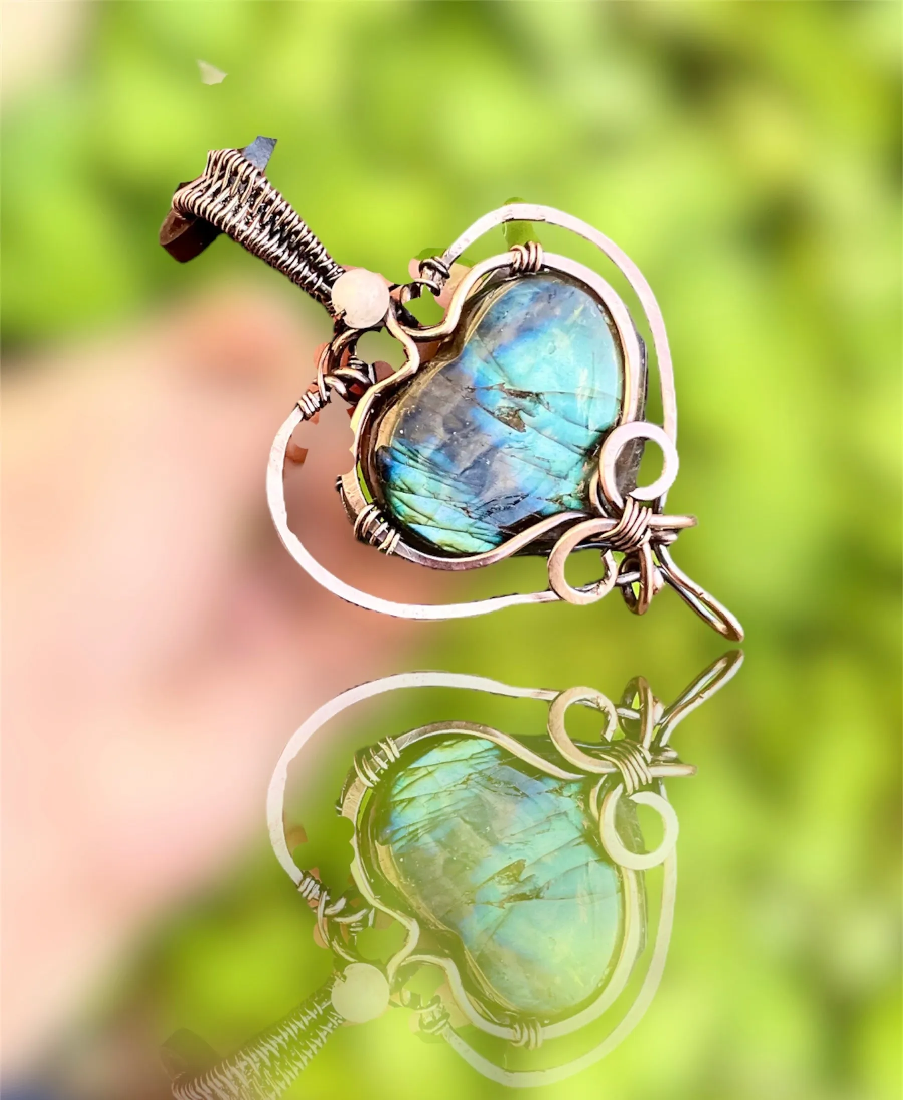 Labradorite Large Puffy Heart Wire Wrapped Pendants