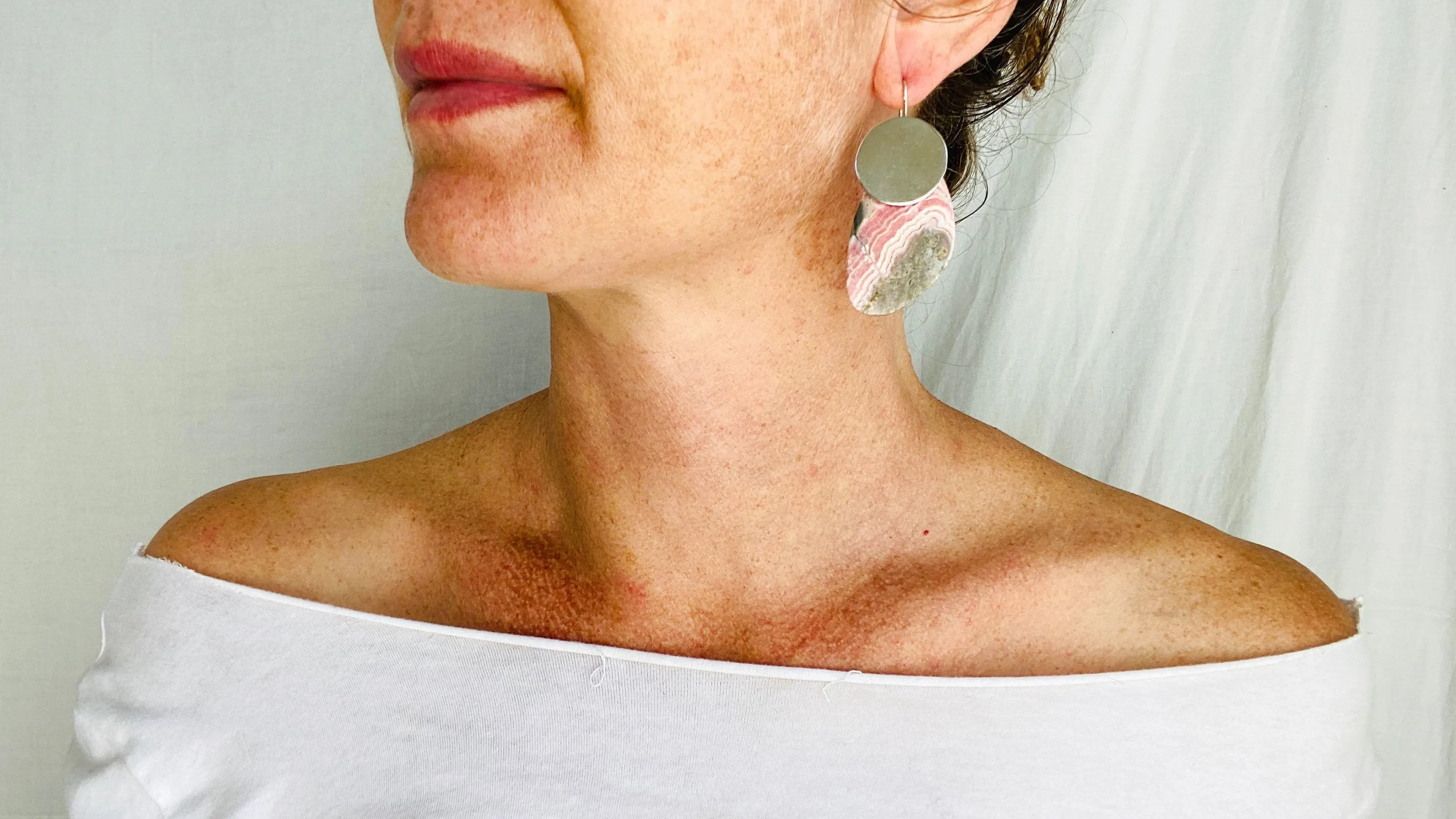 Rhodochrosite Earrings. Santo Domingo Pueblo