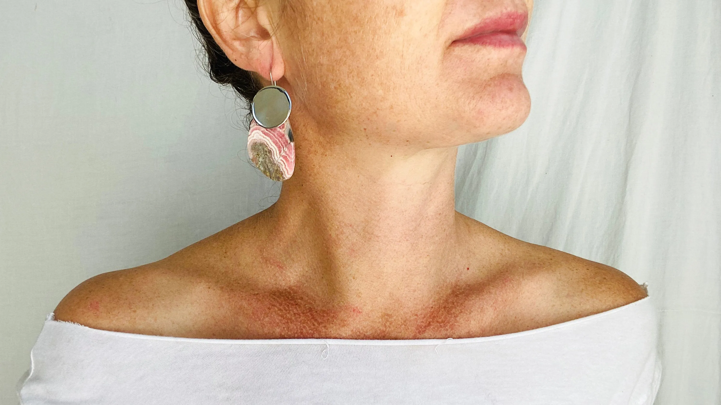 Rhodochrosite Earrings. Santo Domingo Pueblo
