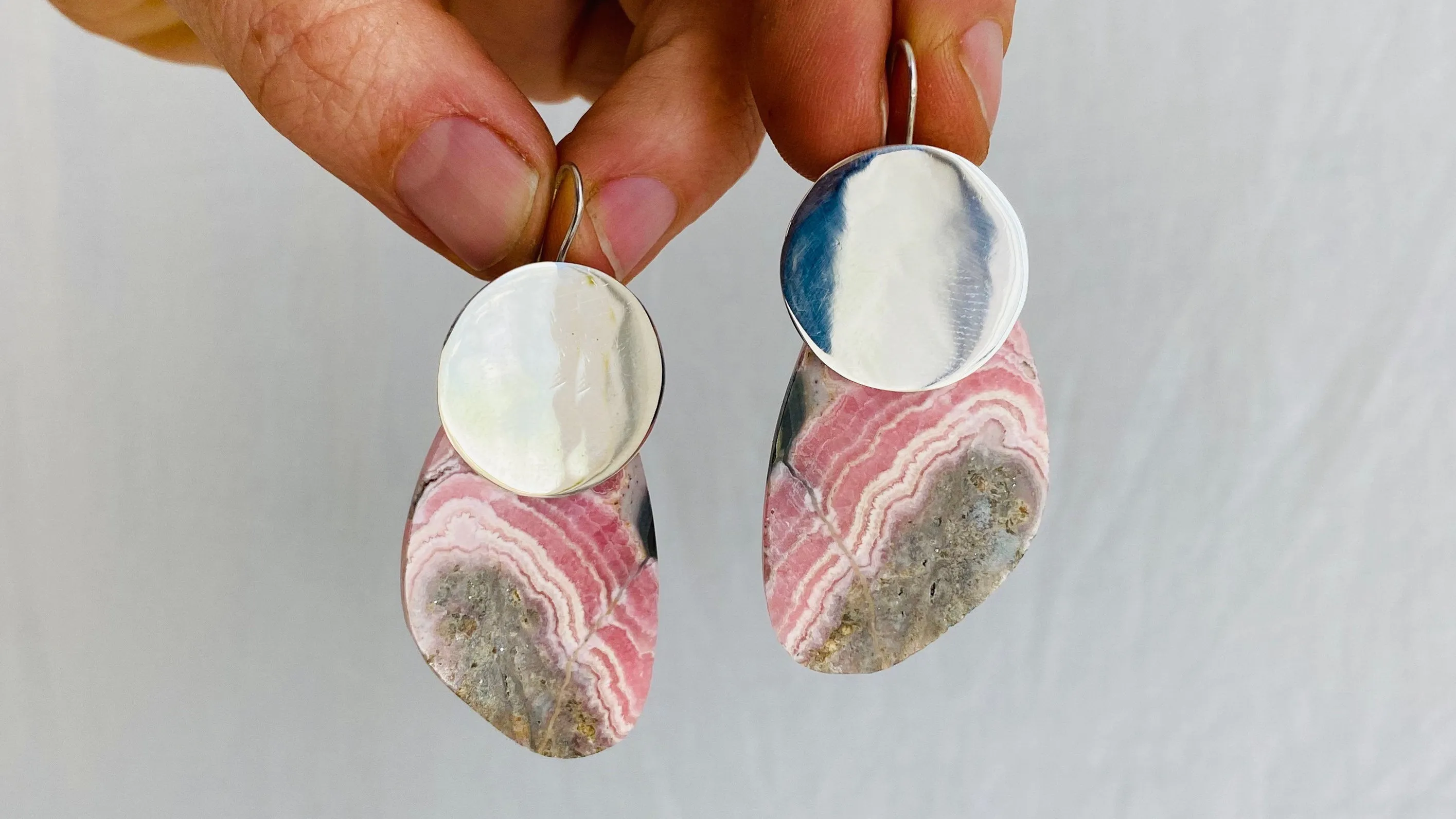 Rhodochrosite Earrings. Santo Domingo Pueblo