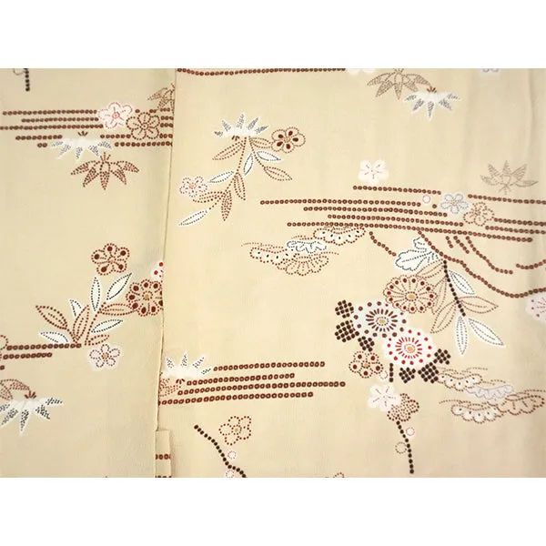 Vintage Haori Kimono Jacket Silk, Beige base, Pine, Bamboo, Plum & Chrysanthemums