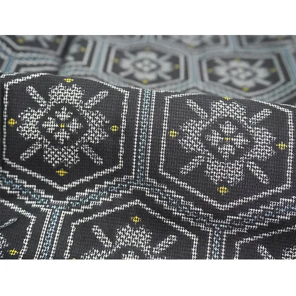 Vintage Haori Kimono Jacket Silk, Black base, Hanakikkō (Flower Hexagon) Pattern