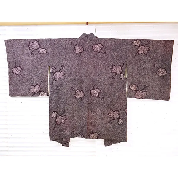 Vintage Haori Kimono Jacket Silk, Deep purple base, “Kanoko” , Ivy Vine Design