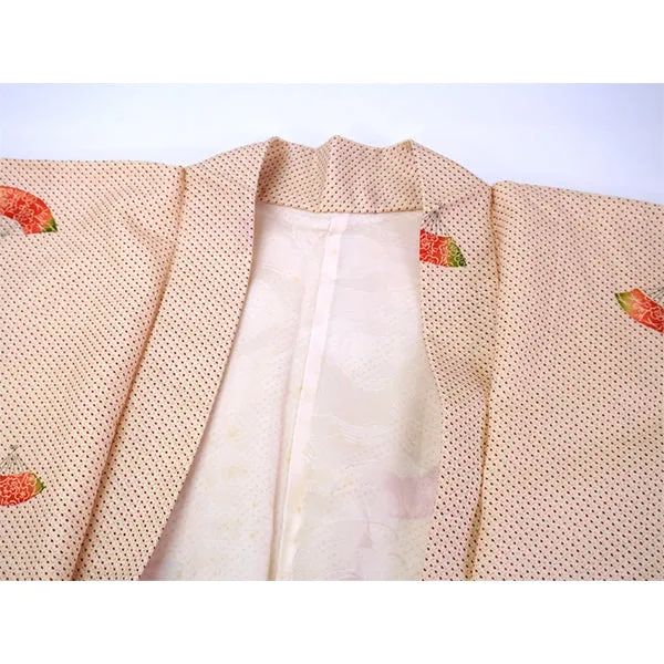 Vintage Haori Kimono Jacket Silk, Ivory Beige base, Plum Blossom