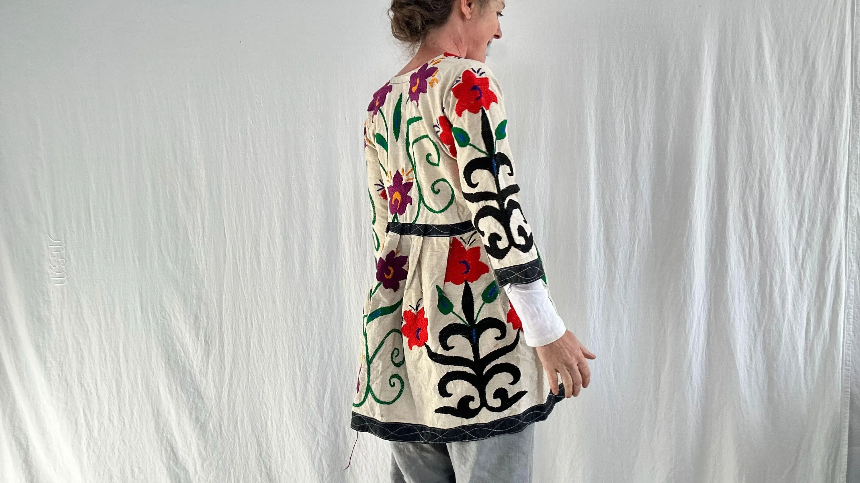 Vintage Tajik Suzani Embroidered Coat.