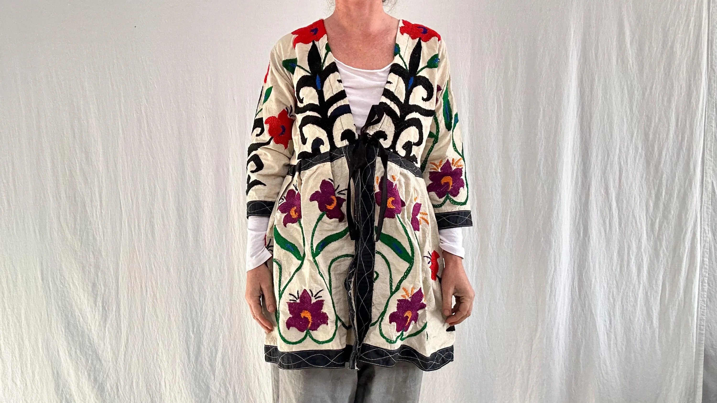 Vintage Tajik Suzani Embroidered Coat.