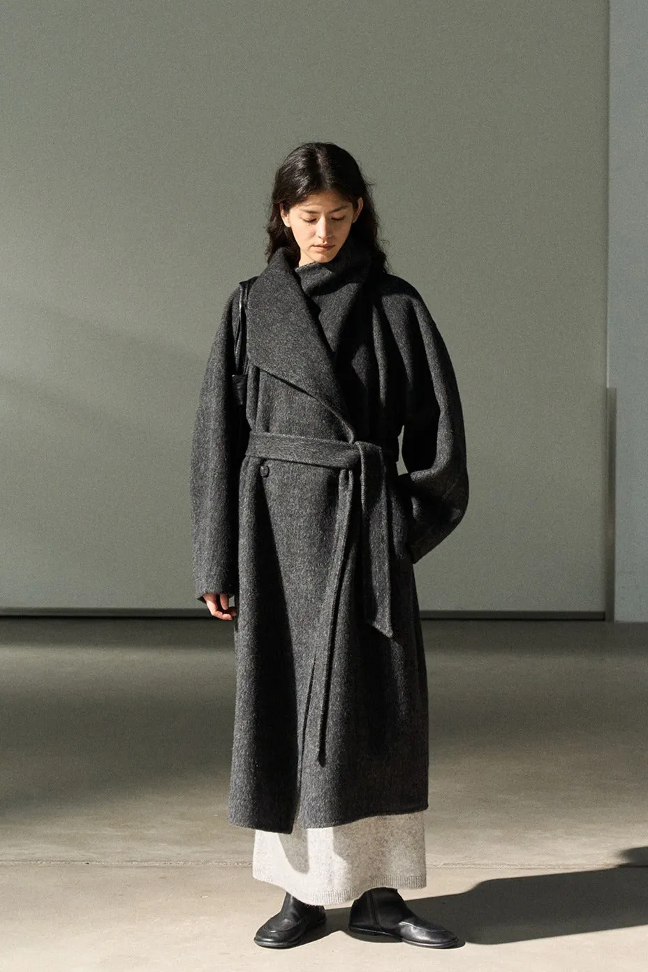 Wool & rabbit fur & silk large lapel overcoat | 4 color