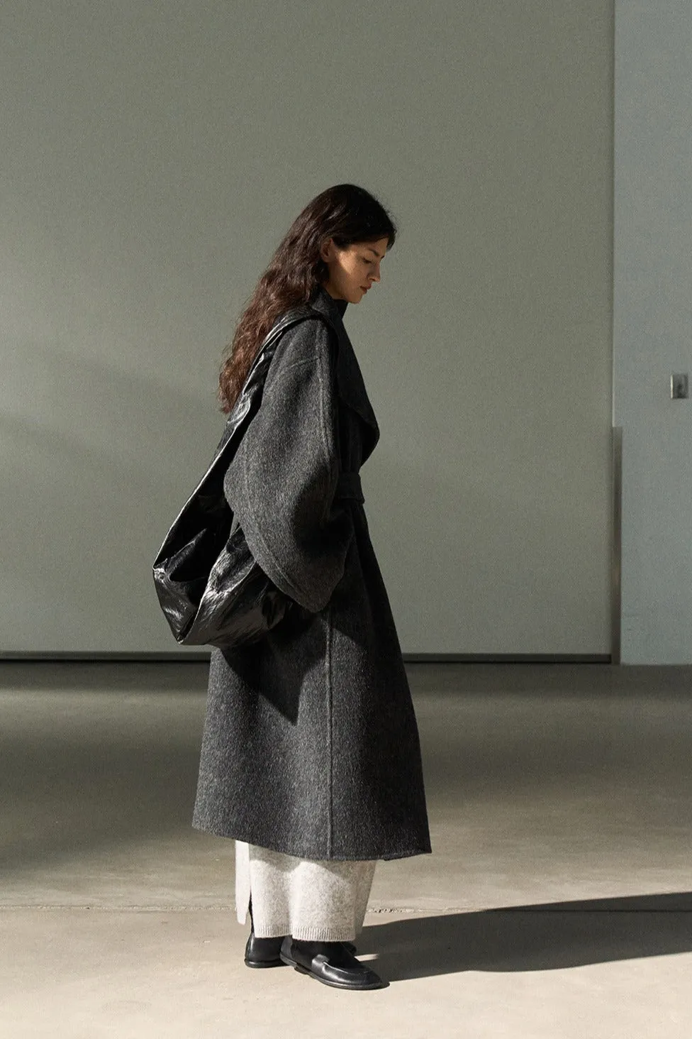Wool & rabbit fur & silk large lapel overcoat | 4 color