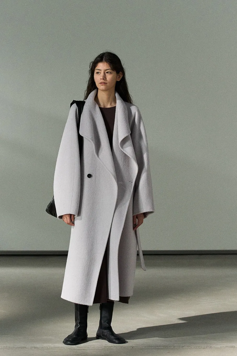 Wool & rabbit fur & silk large lapel overcoat | 4 color