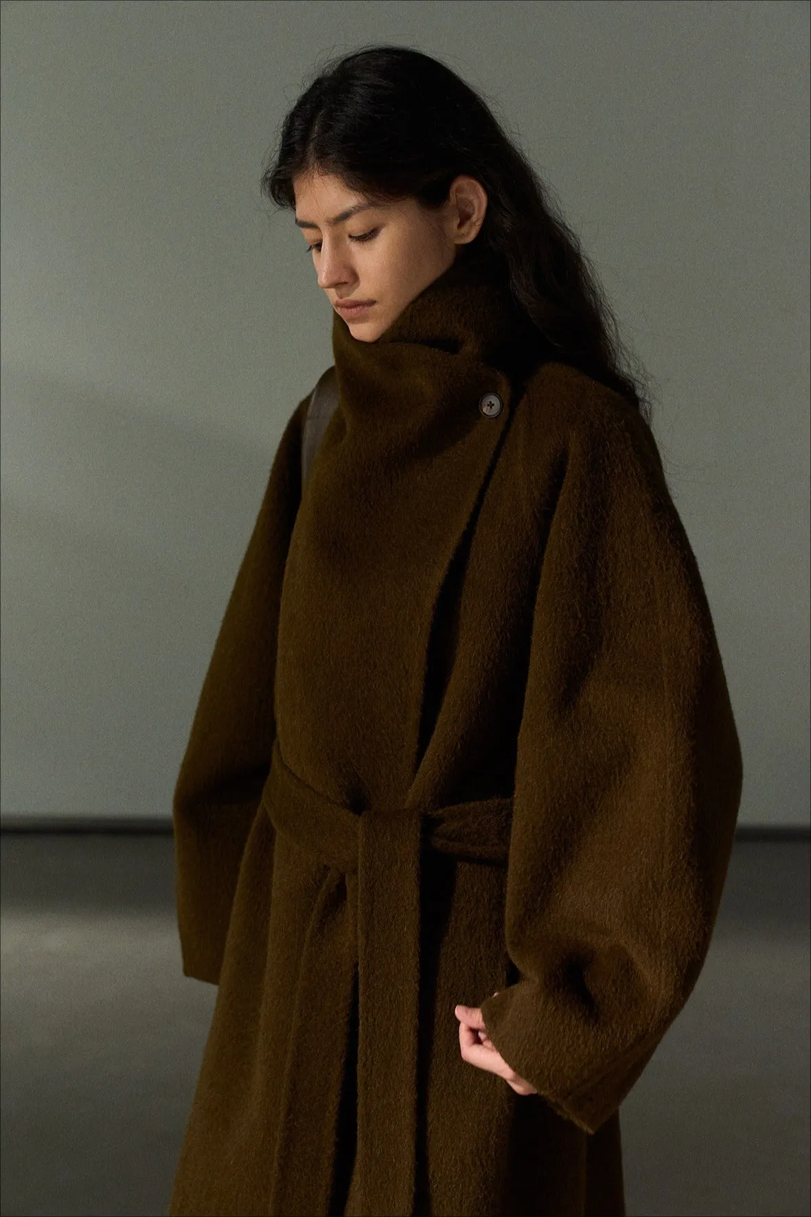 Wool & rabbit fur & silk large lapel overcoat | 4 color