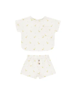 Woven Boxy Top   Short Set, Geese
