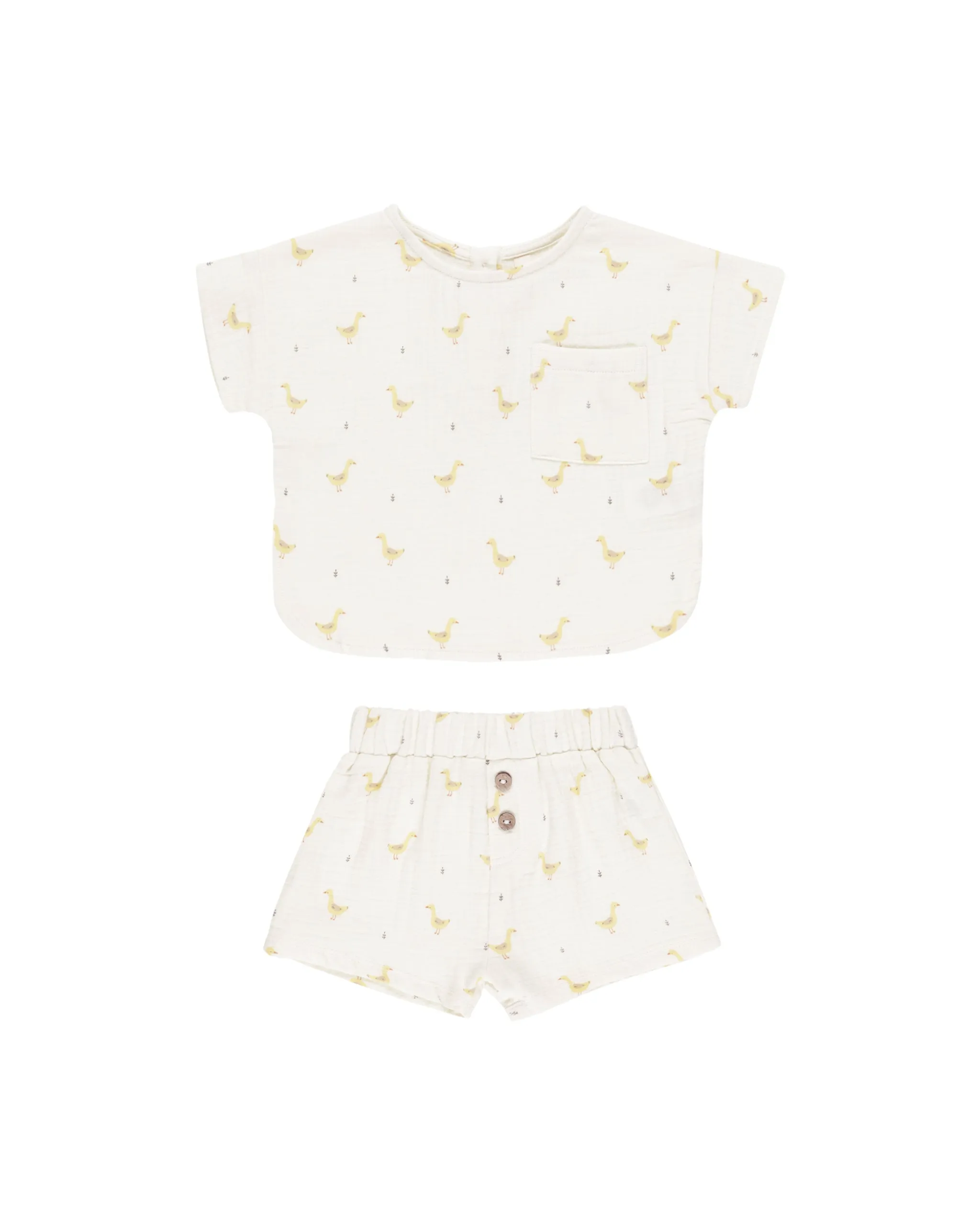 Woven Boxy Top   Short Set, Geese